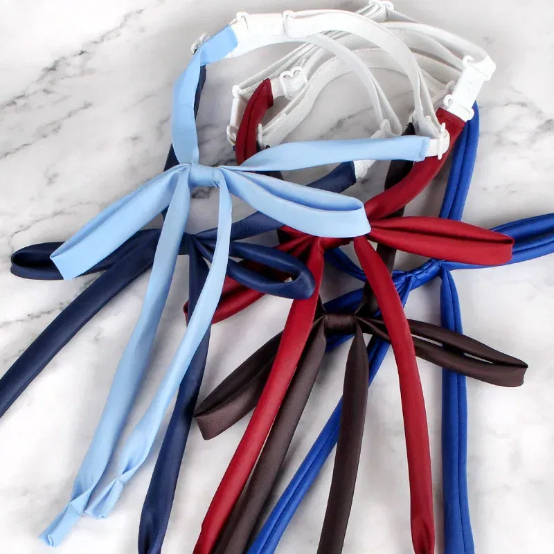 Color: Navy Blue - JK Style Uniform Collar Bowties Female Student College Shirt Neck Ties Solid Color Red Black Bowknot Elegant Daily Neckwear Gift