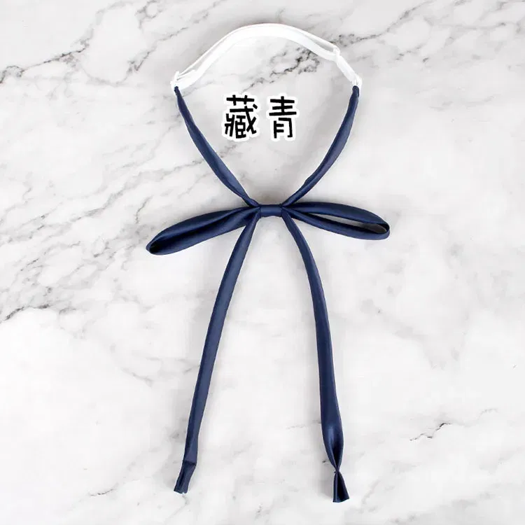 Color: Navy Blue - JK Style Uniform Collar Bowties Female Student College Shirt Neck Ties Solid Color Red Black Bowknot Elegant Daily Neckwear Gift