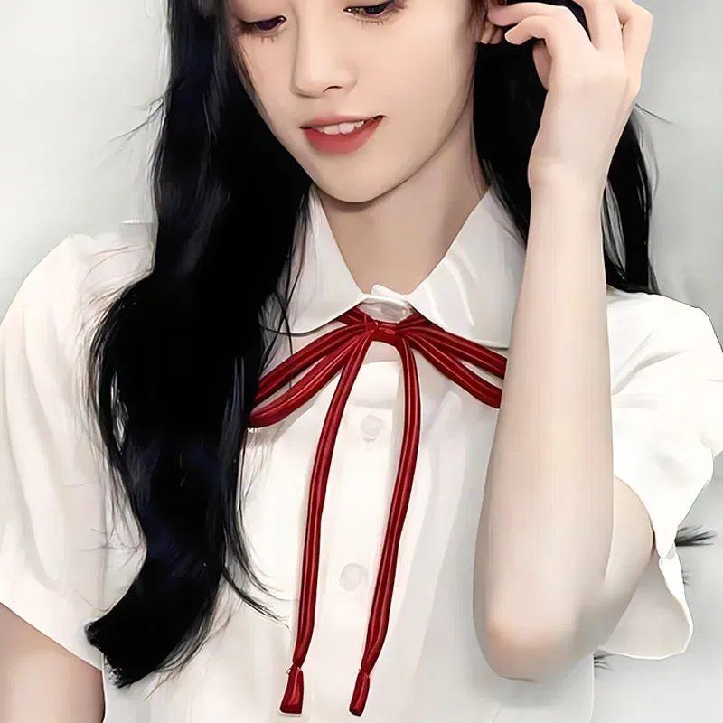 Color: Navy Blue - JK Style Uniform Collar Bowties Female Student College Shirt Neck Ties Solid Color Red Black Bowknot Elegant Daily Neckwear Gift
