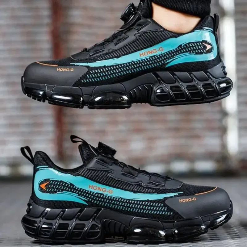 Size: 39, Color: Blue - Rotary Buckle Work Sneakers Protective Shoes Safety Industrial Puncture-Proof Anti-smash Steel Toe Shoes
