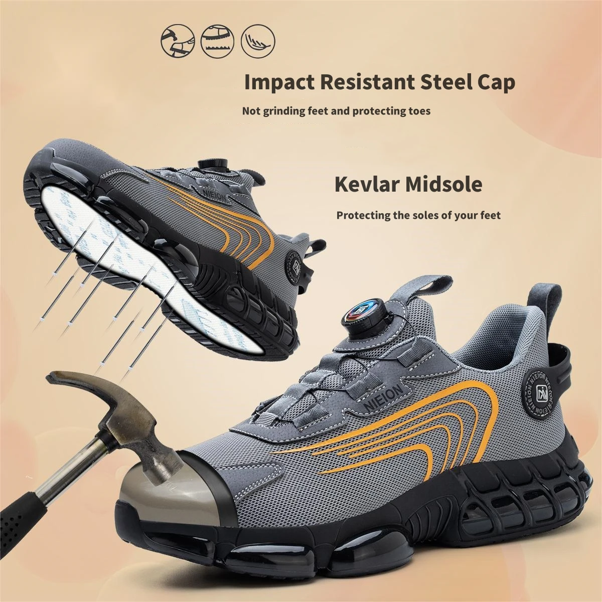 Size: 39, Color: Blue - Rotary Buckle Work Sneakers Protective Shoes Safety Industrial Puncture-Proof Anti-smash Steel Toe Shoes