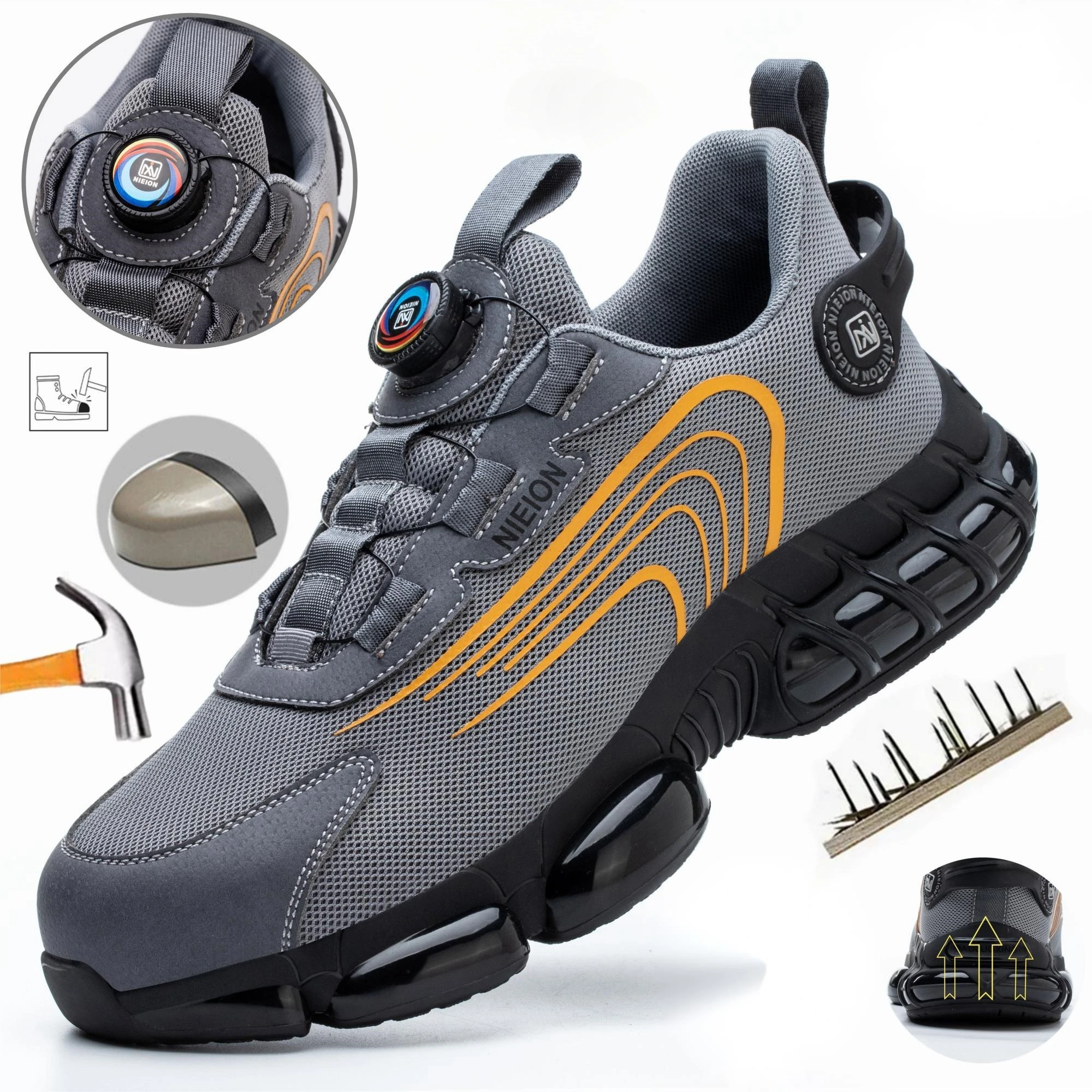 Size: 39, Color: Blue - Rotary Buckle Work Sneakers Protective Shoes Safety Industrial Puncture-Proof Anti-smash Steel Toe Shoes