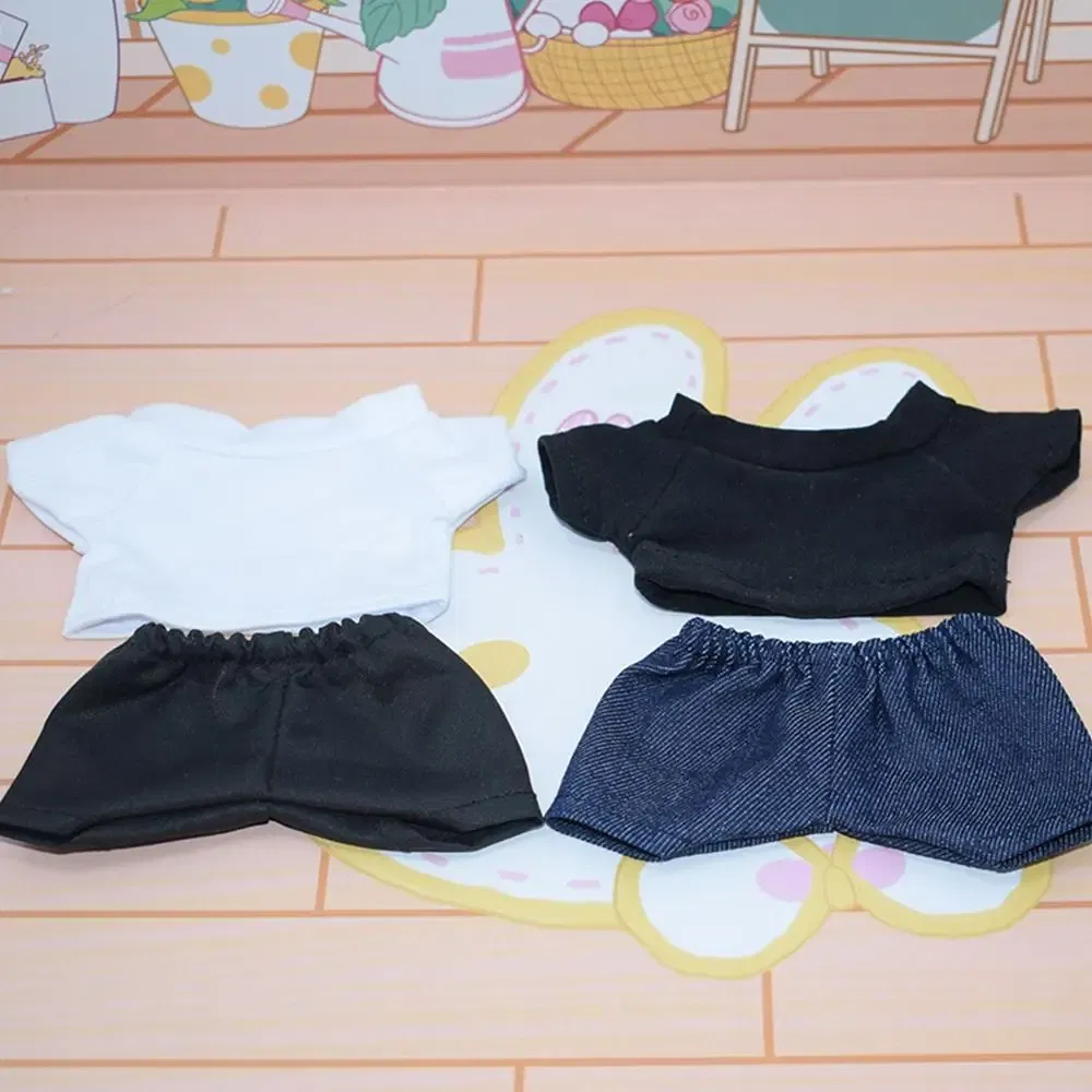 Color: Violet - 15CM Doll Clothes Pants Fashion Tops Striped T-shirt Casual Wears Jeans Shorts For 1/12 Dolls Accessories Plush Animal Kids Toys