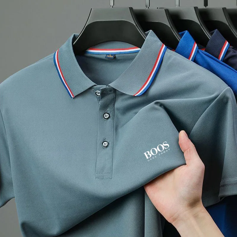 Color: Beige, Size: L - 2025 Summer New Men's Short Sleeved Embroidered Polo Shirt Breathable Lightweight Shirt Luxurious Top Casual Lapel Men's T-shirt