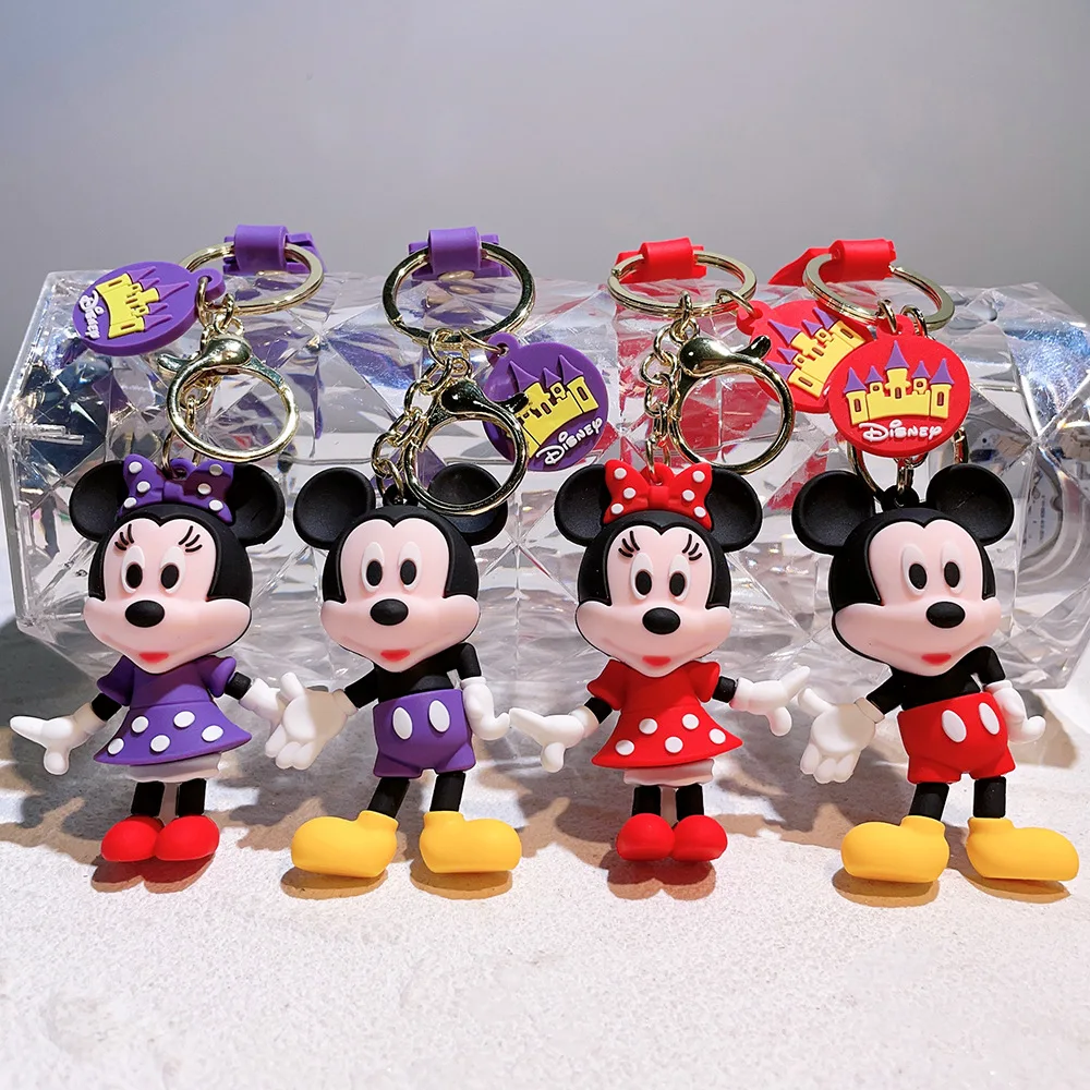 Color: VIOLET/?«?—?…° - Disney Mickey Keychain Cartoon Stitch Cute Minnie Keyring Anime Student Bag Hanging All-match Car Key Chain Christmas Gifts