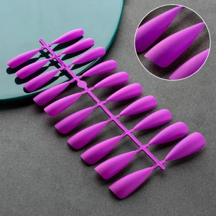 Color: GRAY - Matte False Nails 24PCS Head Frosted Press Glue on Fake Nail Tips Ballet Detachable Full Cover Artificial Fingernails