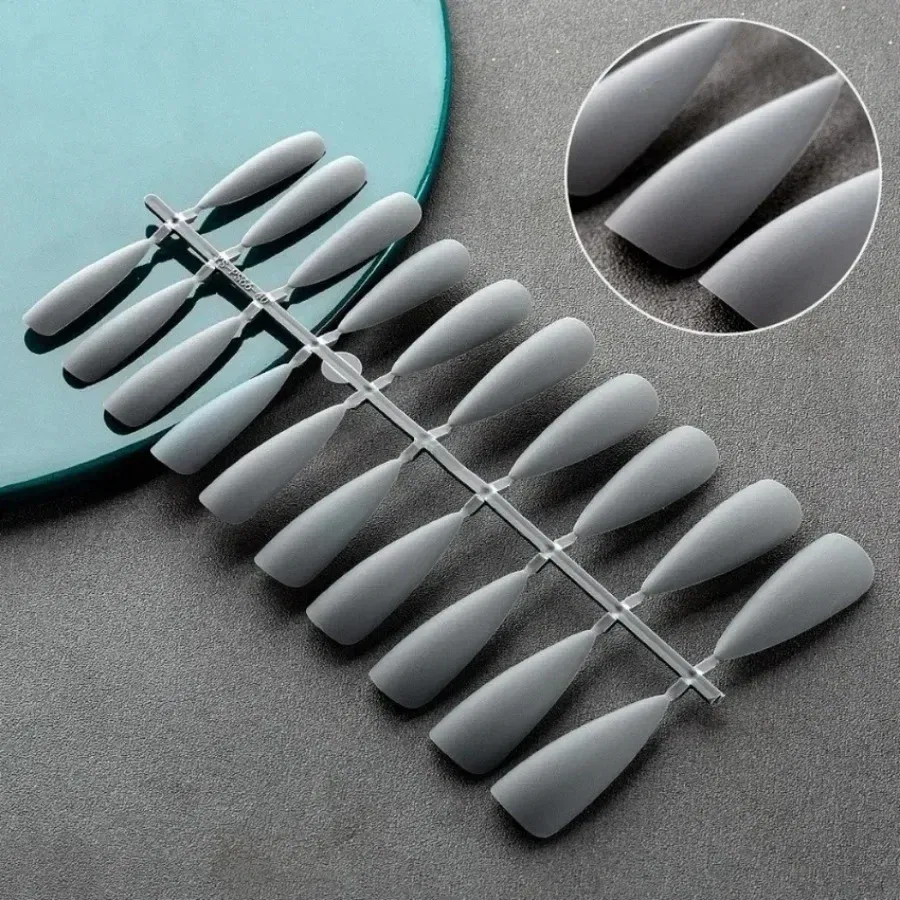 Color: GRAY - Matte False Nails 24PCS Head Frosted Press Glue on Fake Nail Tips Ballet Detachable Full Cover Artificial Fingernails