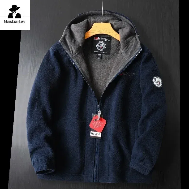 Color: Khaki, Size: L - Winter Wool Jacket Men's High-end Embroidered Thickened Fleece Windproof Jacket Outdoor Snow Cold-proof Men's Warm Hooded Coat