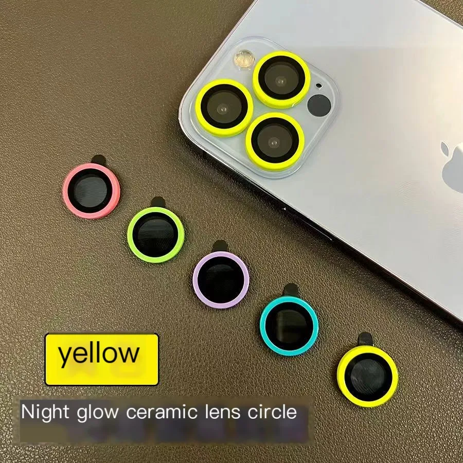 Color: Black, Bundle: Bundle2, Material: Tempered Glass, Ships From: CHINA - For iPhone 15 14 13 12 Pro Max 12 11 mini Luminous Camera Protector Ceramic Lens Ring Tempered Glass Back lens Cap Cover