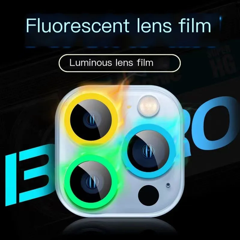 Color: Black, Bundle: Bundle2, Material: Tempered Glass, Ships From: CHINA - For iPhone 15 14 13 12 Pro Max 12 11 mini Luminous Camera Protector Ceramic Lens Ring Tempered Glass Back lens Cap Cover