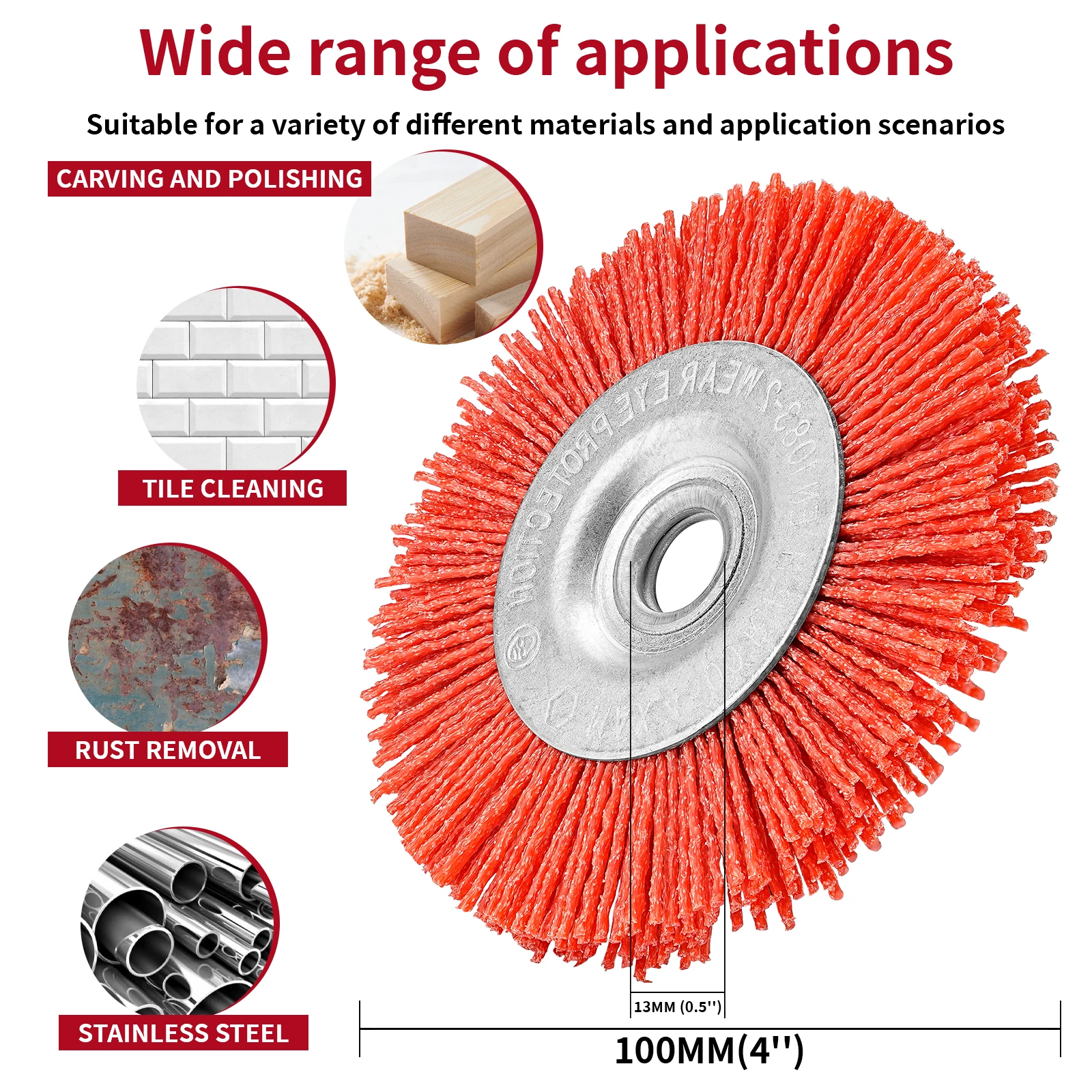 Color: Brown - 100mm/125mm Nylon Wheel Brush Abrasive Wire Polishing brush Woodworking Grinding Metal Deburring for Grinder Rotary Tool