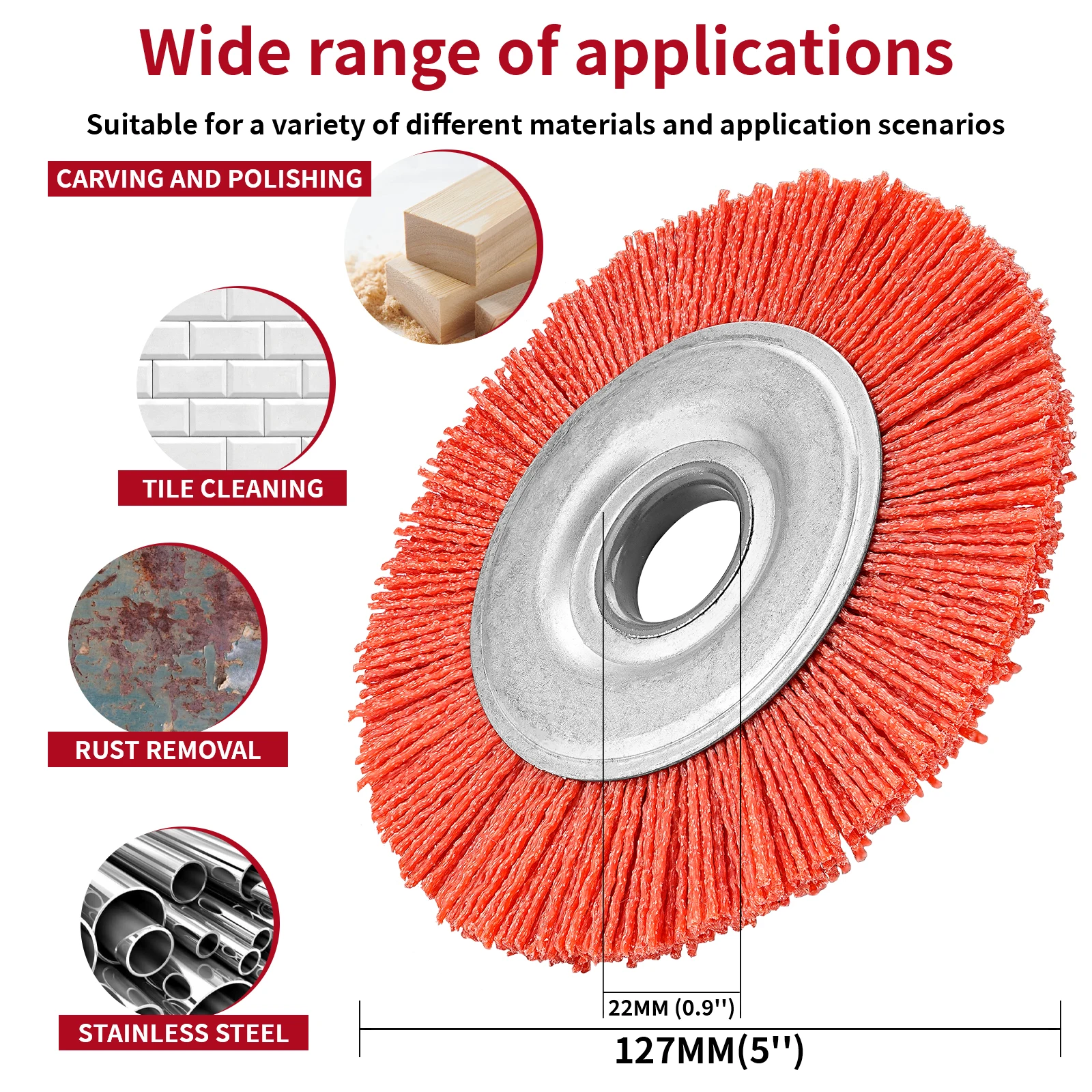 Color: Brown - 100mm/125mm Nylon Wheel Brush Abrasive Wire Polishing brush Woodworking Grinding Metal Deburring for Grinder Rotary Tool