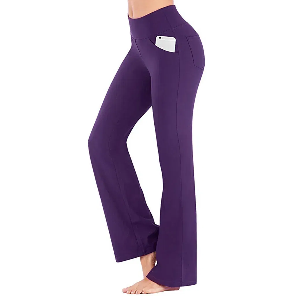 Color: PURPLE, Size: S - Ogilvy Mather Solid Elegant Female Lady Women's Legs Pants Palazzo Flared Wide Killer High Waist OL Ladies Career Long Trousers