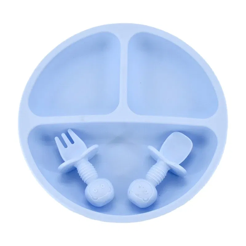 Color: PURPLE - 9Colors Baby Plate Set Food Grade Silicone Dishes BPA-Free Tableware Kids Feeding Bowls Kids Learning Dishes Tray Dropshiping