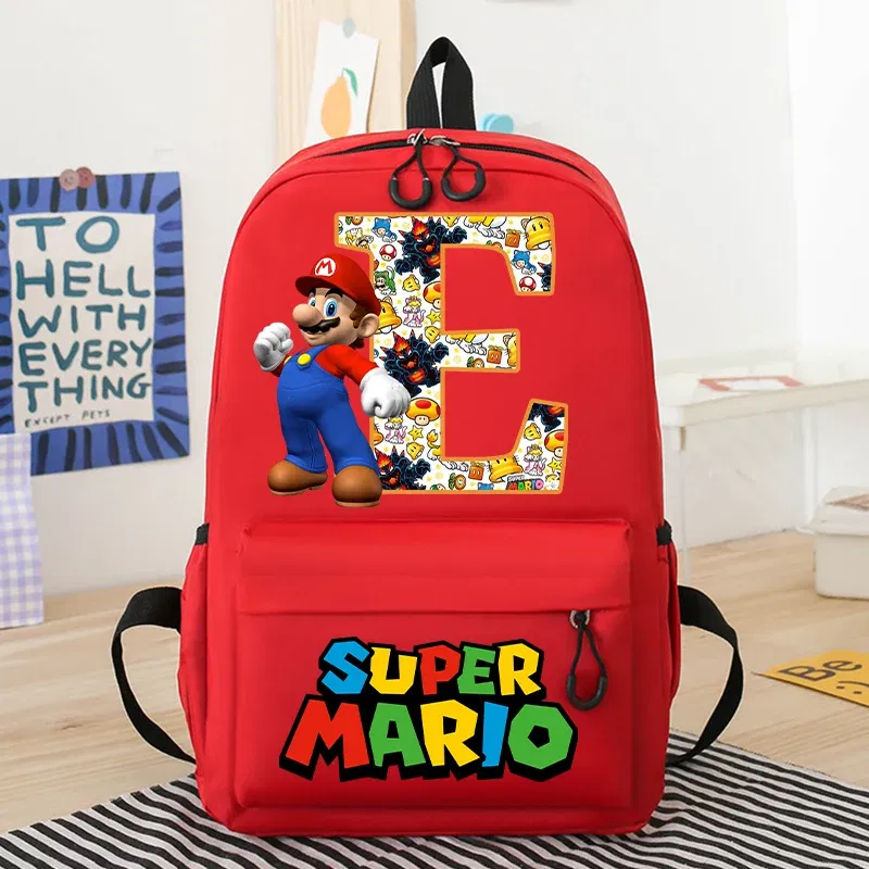Color: GRAY, Size: >40cm - New Super Mario Bro School Bag Cartoon Letter Printed Children Backpack Boys Girls School Backpacks Children's Birthday Gifts