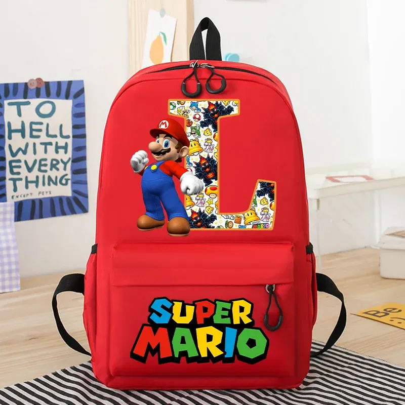 Color: GRAY, Size: >40cm - New Super Mario Bro School Bag Cartoon Letter Printed Children Backpack Boys Girls School Backpacks Children's Birthday Gifts