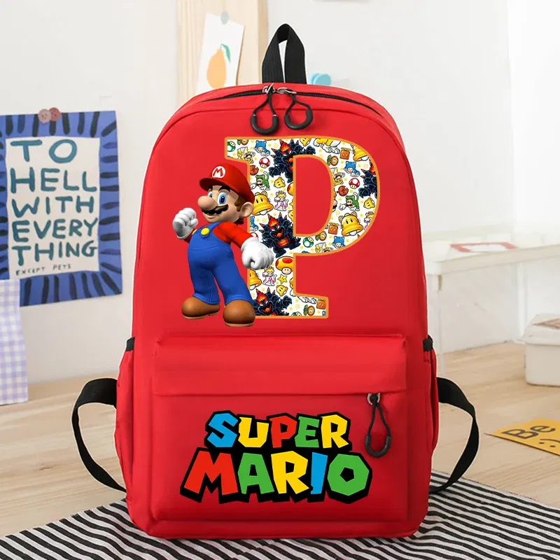 Color: GRAY, Size: >40cm - New Super Mario Bro School Bag Cartoon Letter Printed Children Backpack Boys Girls School Backpacks Children's Birthday Gifts
