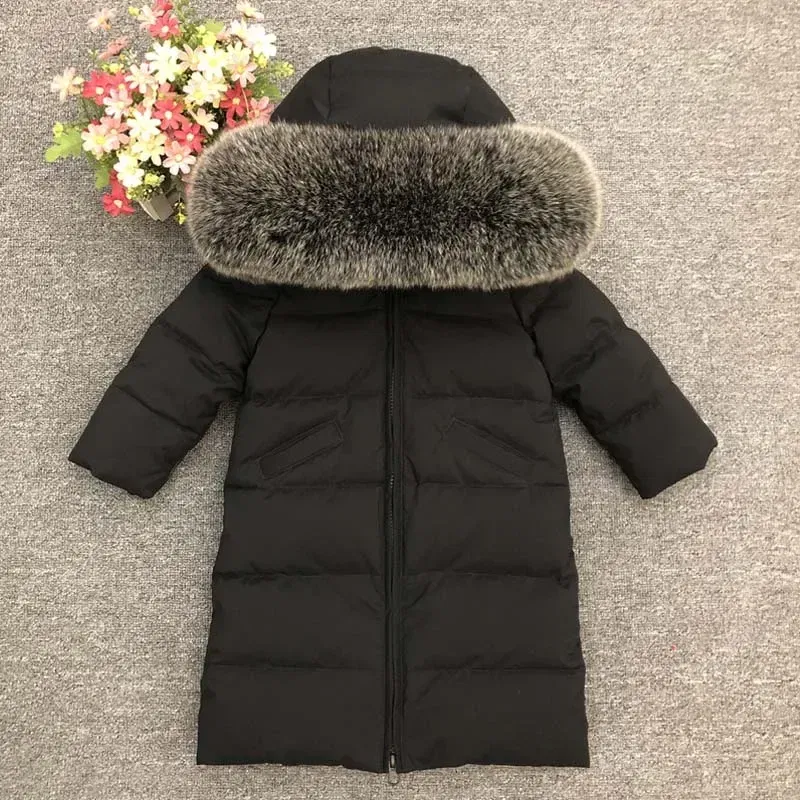 Color: MULTI, Kid Size: 4T - Children Girl boy Winter real fur thickened down jackets 90 down Long Coat jacket overcoat baby kids clothing -30 outwear ws1245