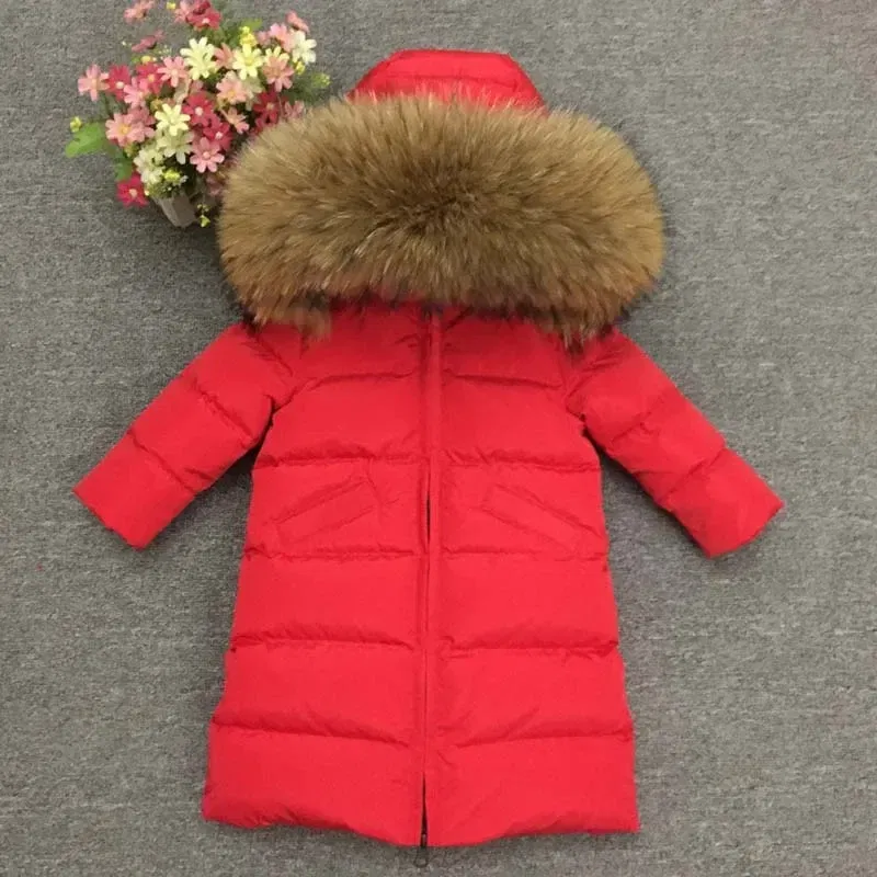 Color: MULTI, Kid Size: 4T - Children Girl boy Winter real fur thickened down jackets 90 down Long Coat jacket overcoat baby kids clothing -30 outwear ws1245