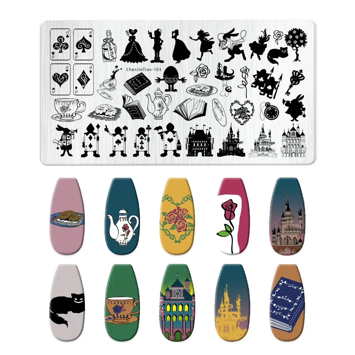 Color: Pink - Cartoon Animal Nail Art Templates Stamping Plate Palace style Design Flower Glass Temperature Lace Stamp Templates Plates Image
