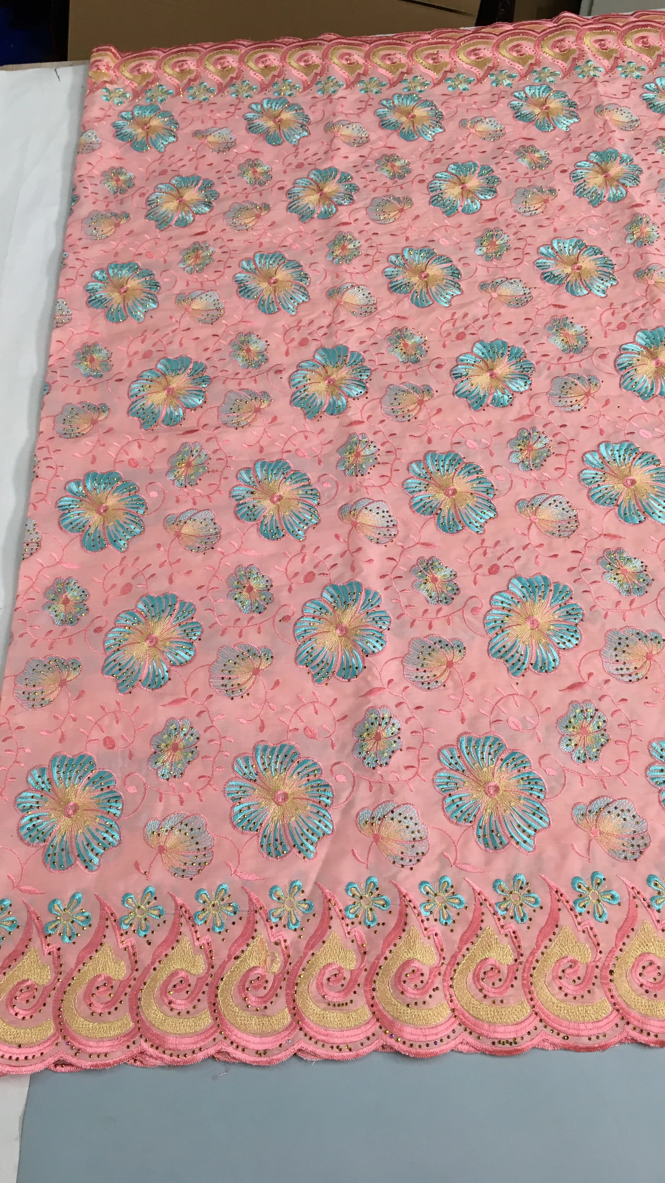 Color: light green, length: 5 yards, Width: 120cm - Green Nigerian Embroidered Cotton Lace Fabric 2025 High Quality 5 Yards African Swiss Lace Fabric Party Dress for Women A4210