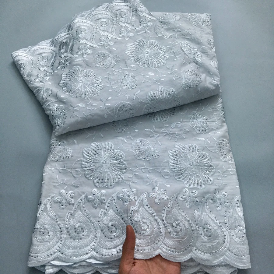 Color: light green, length: 5 yards, Width: 120cm - Green Nigerian Embroidered Cotton Lace Fabric 2025 High Quality 5 Yards African Swiss Lace Fabric Party Dress for Women A4210