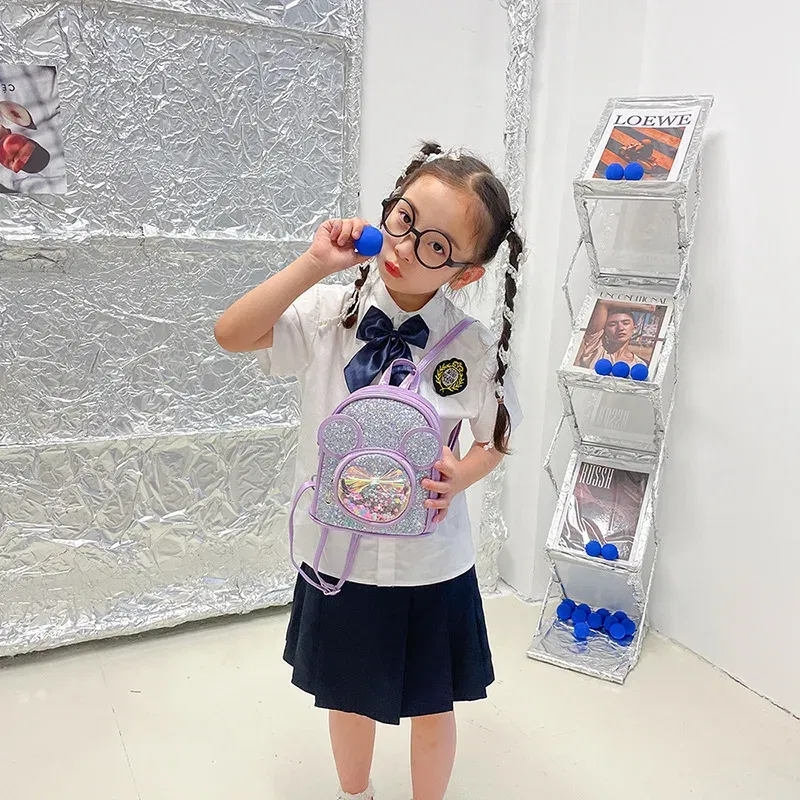 Color: Brown - New Cute Children's Bag Fashion Sequin Kindergarten Backpacks for Baby Girls Cartoon Casual Schoolbag Princess Bag Girls Gifts