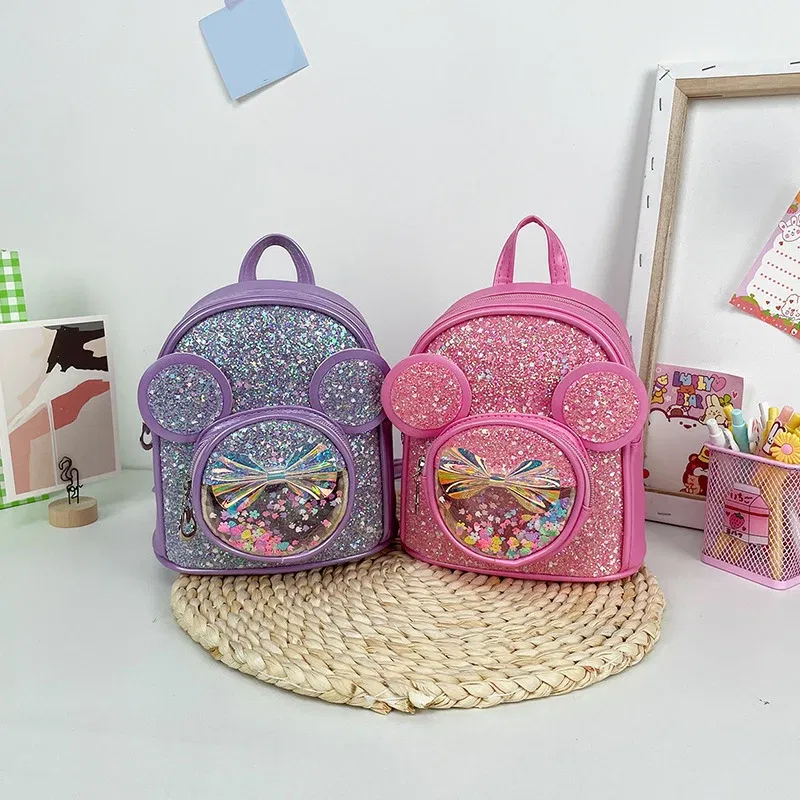 Color: Brown - New Cute Children's Bag Fashion Sequin Kindergarten Backpacks for Baby Girls Cartoon Casual Schoolbag Princess Bag Girls Gifts