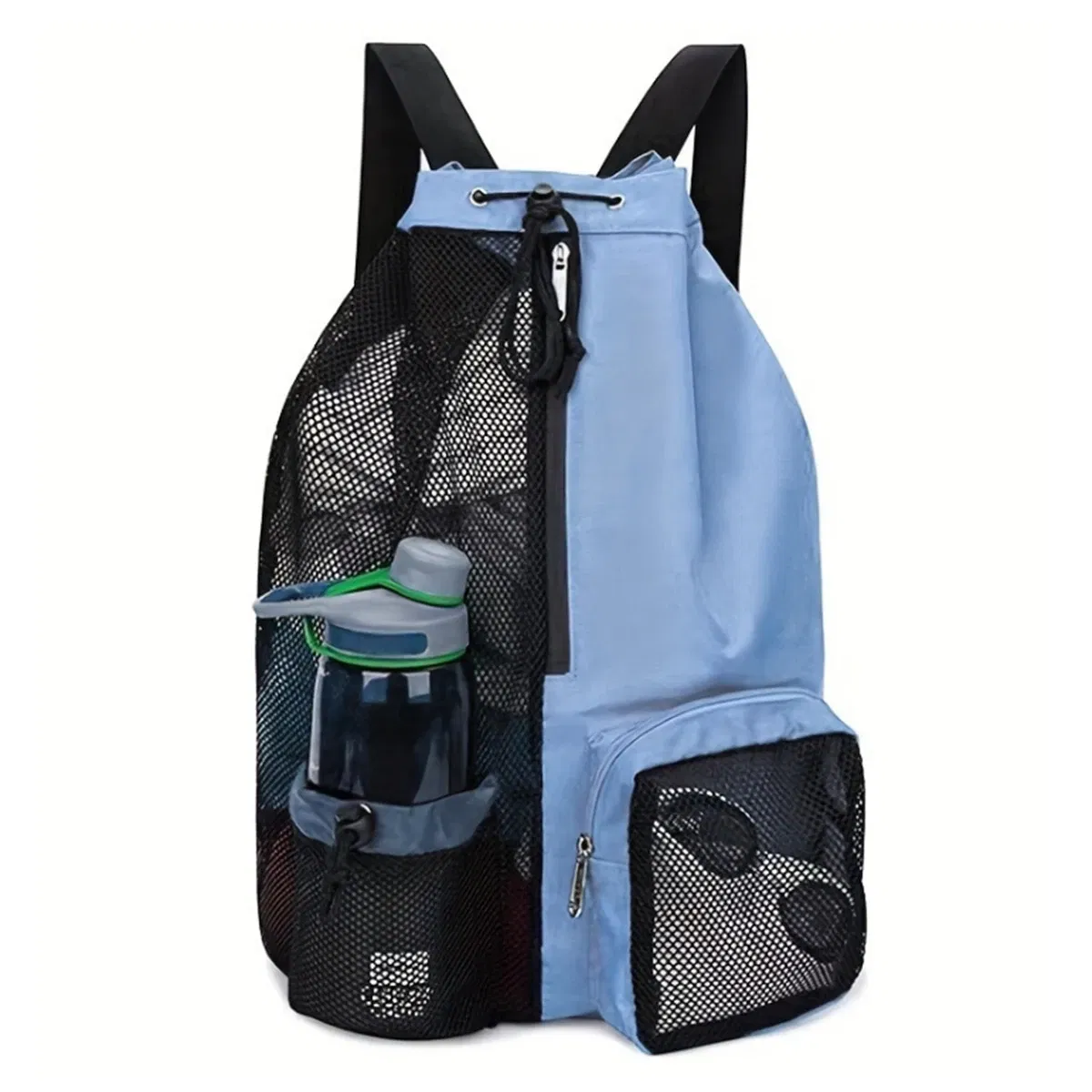Color: SKY BLUE - Outdoor beach backpack, swimming bag, mesh perforated drawstring backpack with wet bag, gym yoga exercise storage bag, 1 set