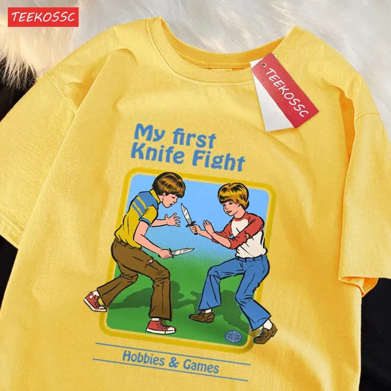 Color: GRAY, Size: XL - My First Knife Fight Hobbies Games Print Tshirts Men Women Soft Short Sleeve Summer Casual Cotton Oversized Loose Street T Shirt