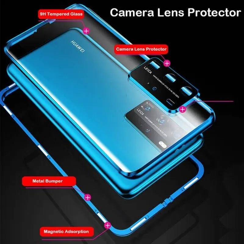 Color: Green, Material: Canvas - Phone Case Shell Double sided Protection Cover For Huawei P30 Pro P40 Pro Plus P40 Lite 5G Magnetic Adsorption Phone Sleeve bag