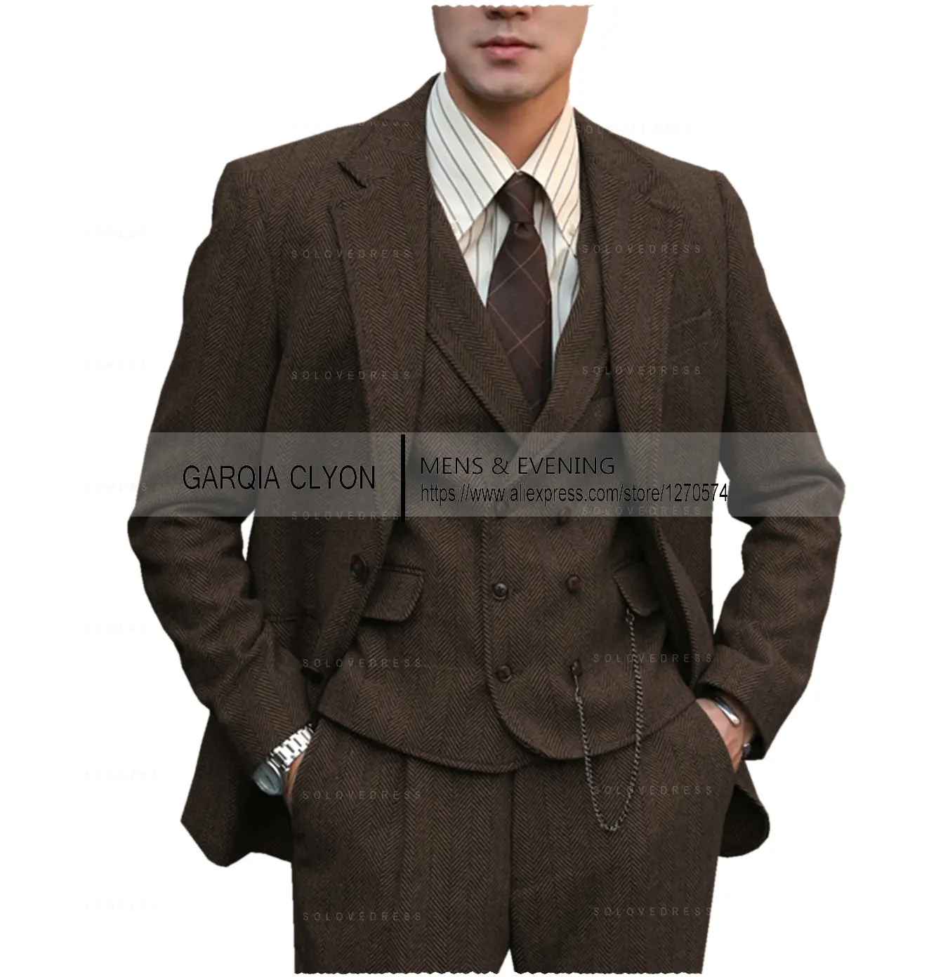 Color: army green, Size: 5XL - Tweed Herringbone 3 Pieces Herringbone Men's Business Suits Single Breasted Slim Fit Groom  Formal Suits?€Blazer+vest+Pants?‰