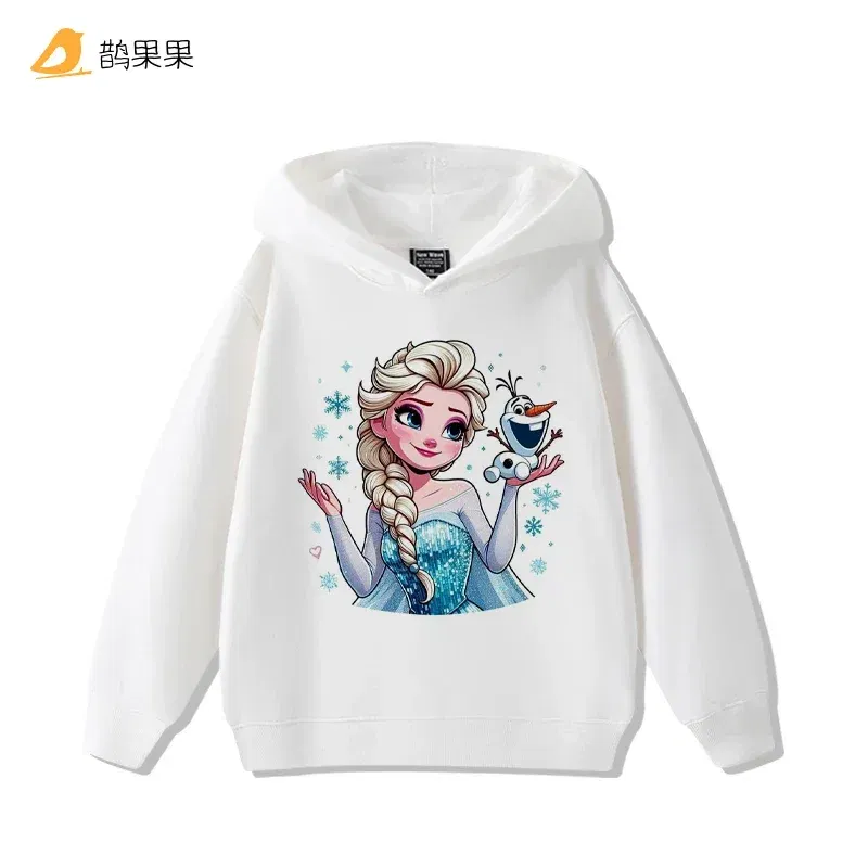 Color: Dark Grey, Kid Size: 5 - Queen Elsa Surrounding Girls Autumn and Winter Hooded Sweatshirt Children Girl Children's Tops Cute Long-sleeved Coat