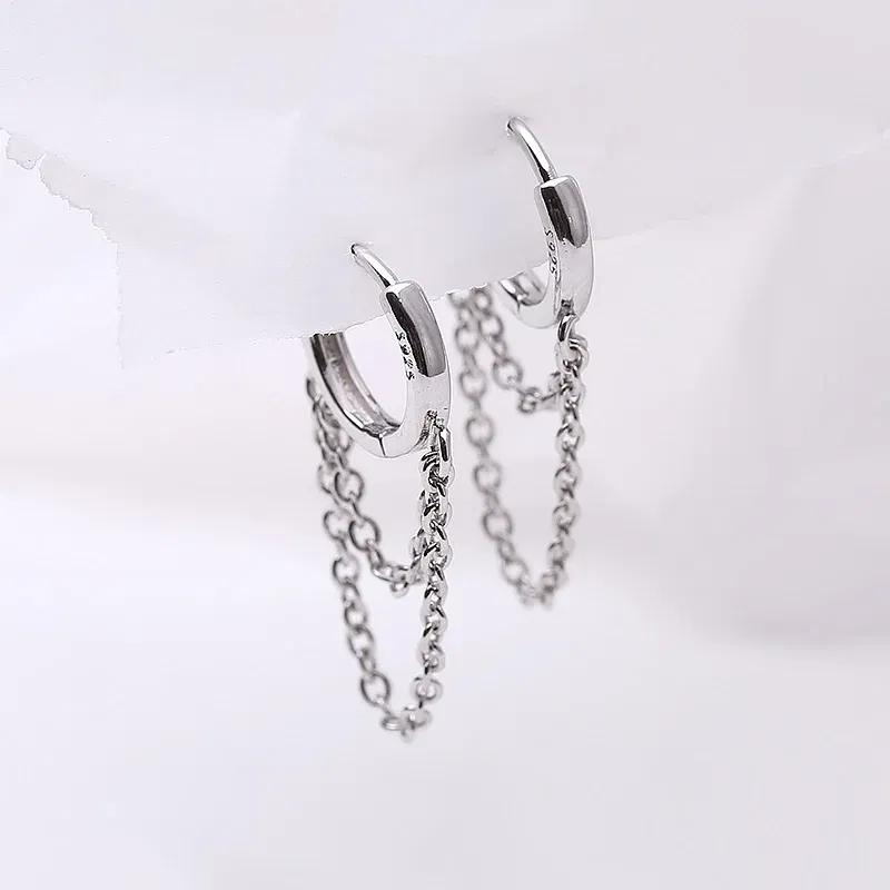 Metal Color: Hot Stamping - Silver Color Punk Style Double Layer Chain Hoop Earring For Women Gold Color Ear Jewelry 2022 New Earrings