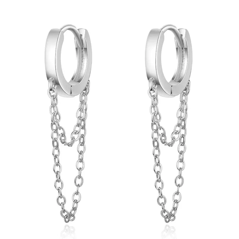 Metal Color: Hot Stamping - Silver Color Punk Style Double Layer Chain Hoop Earring For Women Gold Color Ear Jewelry 2022 New Earrings