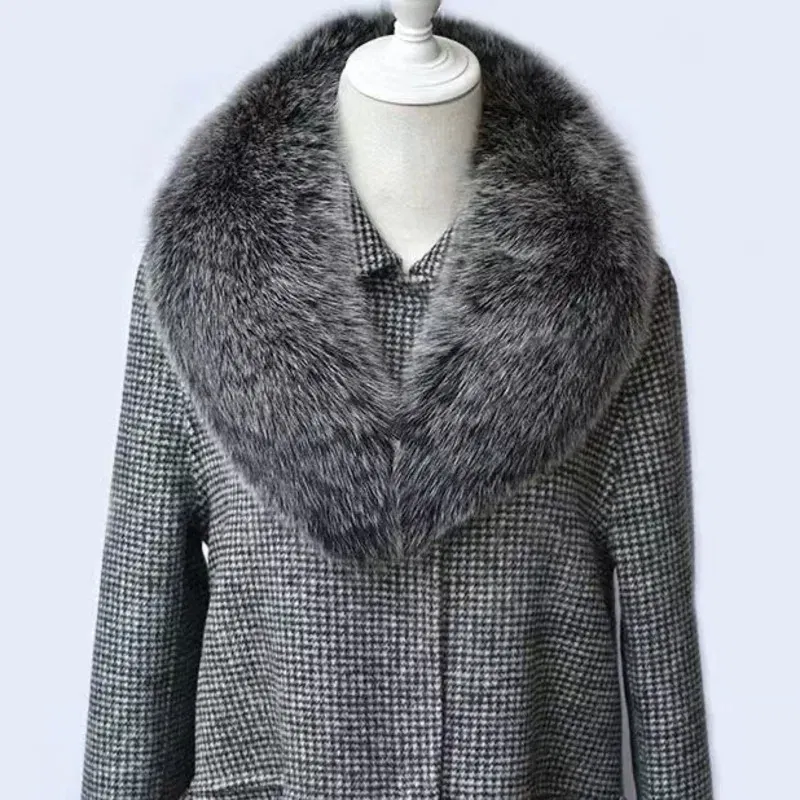 Color: GRAY, Size: M - Winter Real Fox Fur Collar Woman Furry Natural Raccoon Fur Scarf Shawls Luxury Neck Warmer Wraps For Coat Fur Scarves Large Size