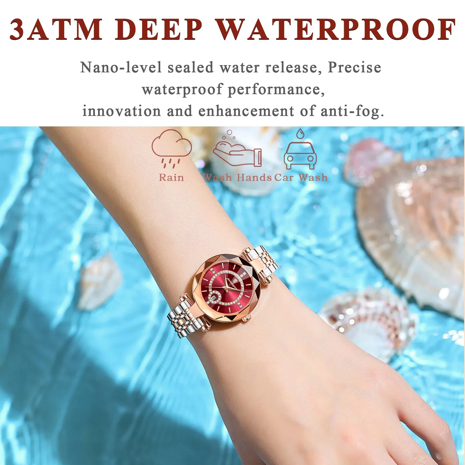 Color: Coffee - POEDAGAR Luxury Watch For Woman High Quality Diamond Ladies Quartz Watch Waterproof Date Stainless Steel Women Watches reloj+box