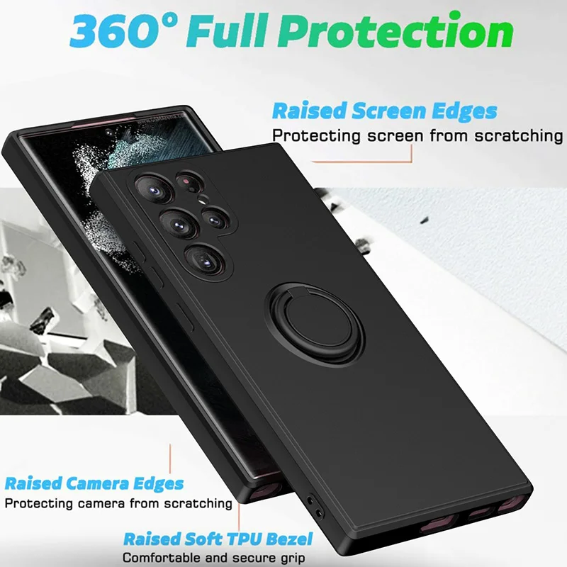 Color: Beige, Ships From: CHINA, Material: Aluminum - With Ring Holder Phone Case For Samsung Galaxy S24 Ultra S23 S22 S21 Plus A13 A52 A53 A54 TPU Soft Back Cover