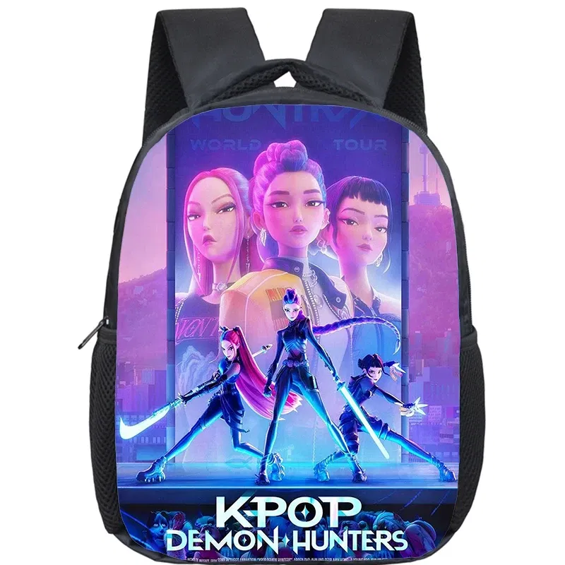 Color: army green - KPop Demon Hunters School Bags 12inch Lightweight Children Backpack Girls Boys Orthopedic Kids Book Bags Back To School Mochilas