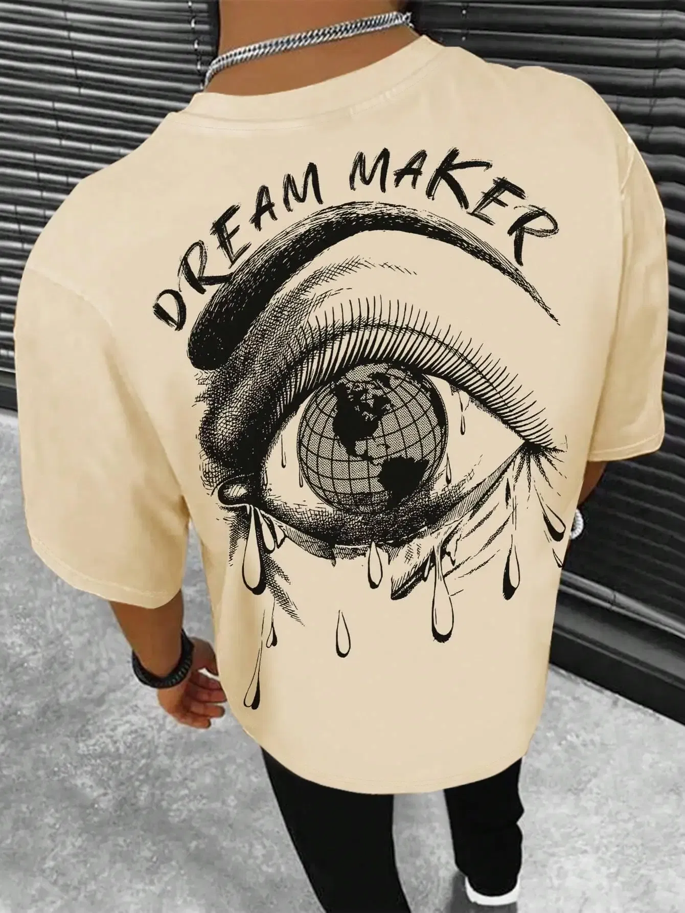 Color: black, Size: XL - Dream Maker Tearful Earth Printing T-Shirt Men Clothes Summer Loose Tee Cotton Casual Street Tshirt Hip Hop Oversize T Shirts