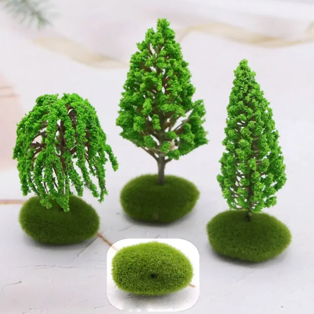 Color: Dark Khaki - Artificial Moss Rocks/Wooden Base Model Trees Simulation Plastic Dollhouse Mini Tree Natural Green Bonsai Figurine