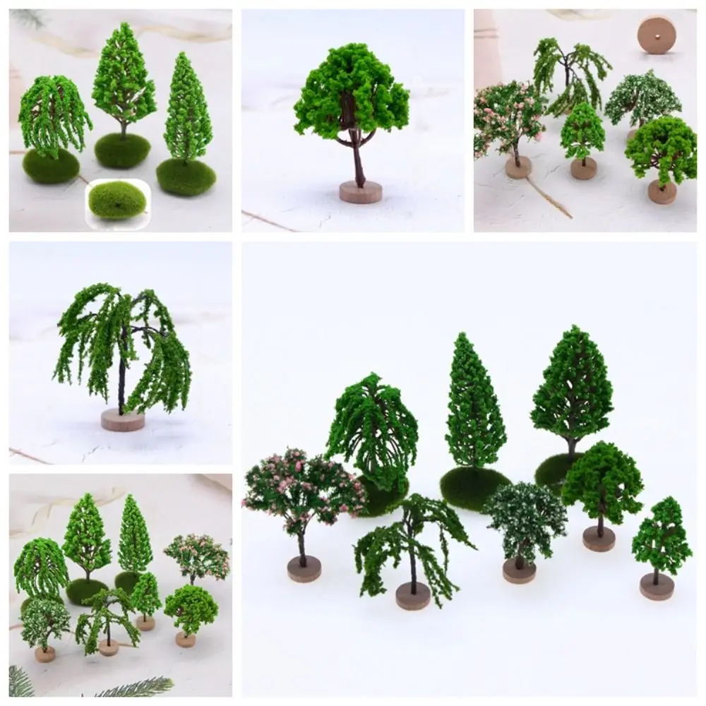 Color: Dark Khaki - Artificial Moss Rocks/Wooden Base Model Trees Simulation Plastic Dollhouse Mini Tree Natural Green Bonsai Figurine