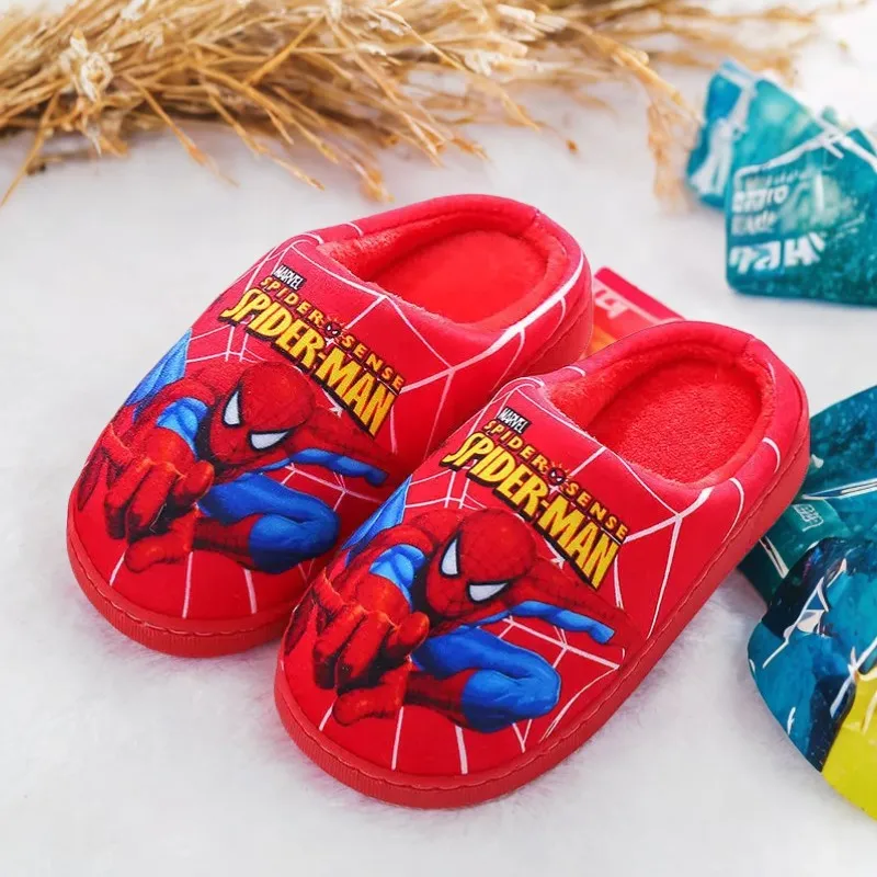 Color: Beige, Shoe Size: 13 - Children Cartoon Spider Print Cotton Slipper Soft Autumn Winter Warm Baby Boys Girl Indoor Home Bedroom Cotton Shoes Size 24-31