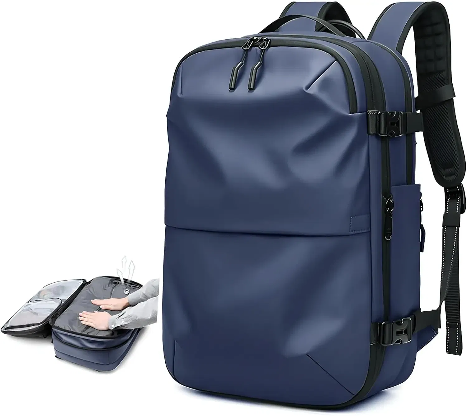Color: GRAY - Airback Vacuum Compression Backpack with Vacuum Pump 60L Expandable Travel Backpack for Men Women Airline Approved Business Bag