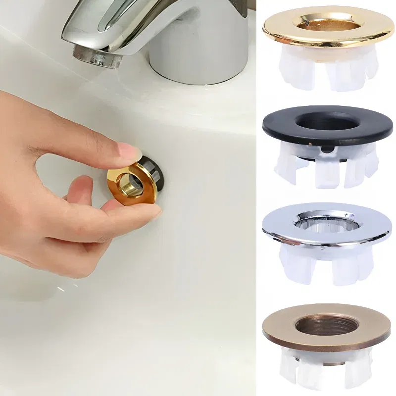 Color: Yellow - Bathroom Basin Faucet Sink Overflow Cover Brass Six-foot Ring Insert Replacement Hole Cover Cap Chrome Trim Bathroom Accessories