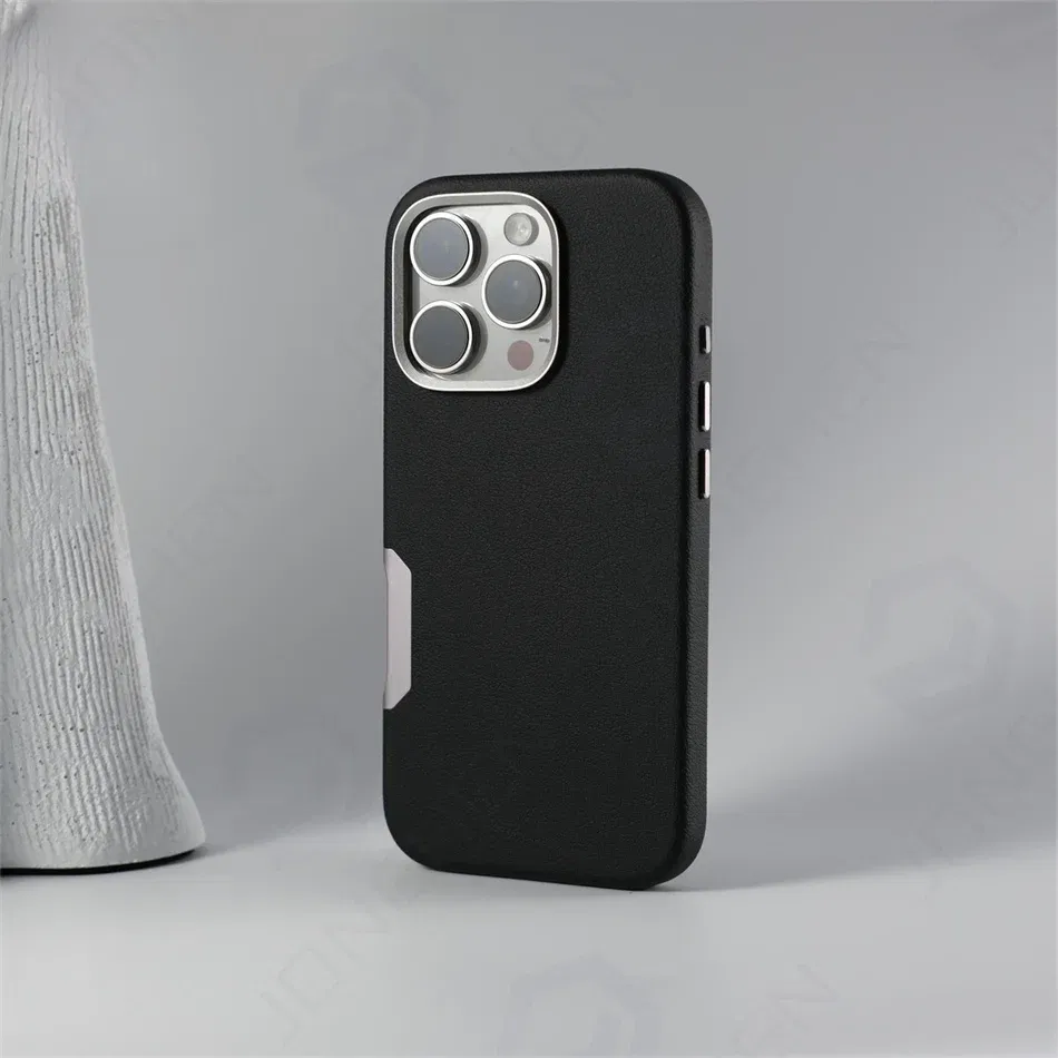 Color: SKY BLUE, Material: TPU - Aluminium Camera Button For iPhone 16 Pro Max Case Solid Leather Alloy Len Magnetic Wireless Charge Shockproof Cover For Magsafe