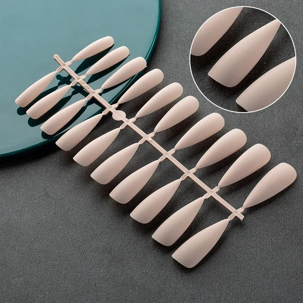 Color: WHITE - Matte False Nails 24PCS Head Frosted Press Glue on Fake Nail Tips Ballet Detachable Full Cover Artificial Fingernails