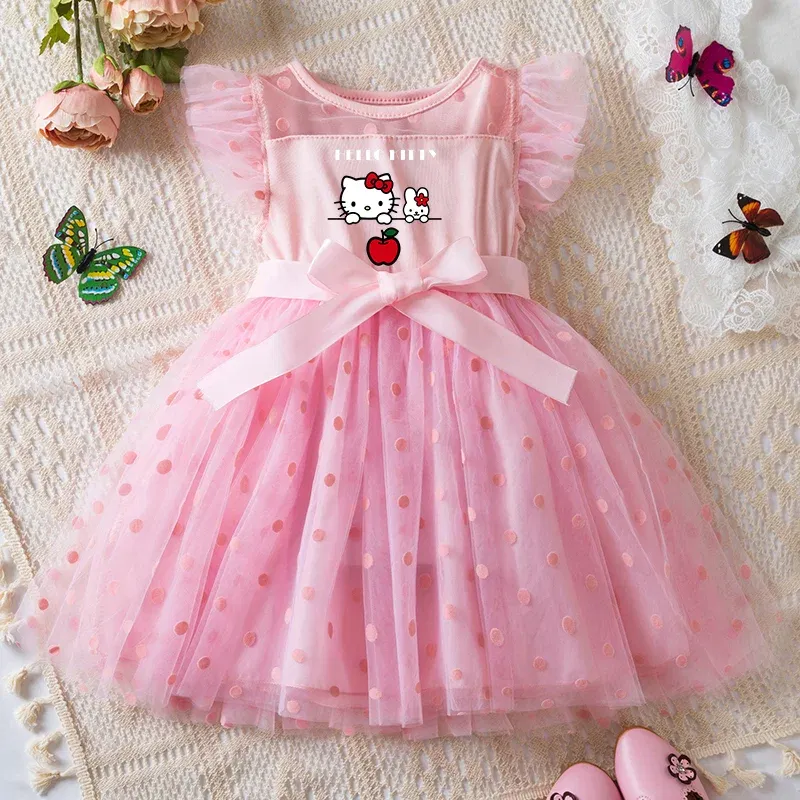 Color: Burgundy, Size: S - Hello Kitty 2-6Y Baby Girl Dress Princess Mesh Skirt Summer Sleeveless Wedding Party Dresses for Girls Summer