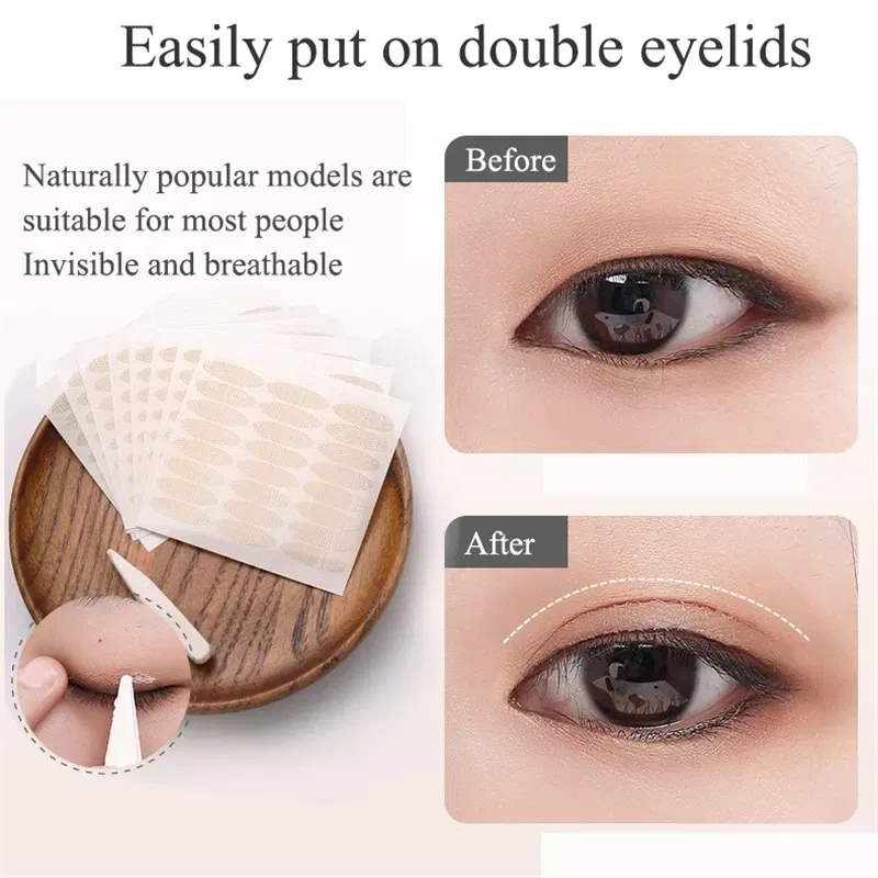 Color: LIGHT BLUE - Clear Beige Stripe Self-adhesive Natural Eye Tape Makeup Tool Invisible Double Fold Eyelid Lace Paste Eyelid Tape Sticker 240pcs