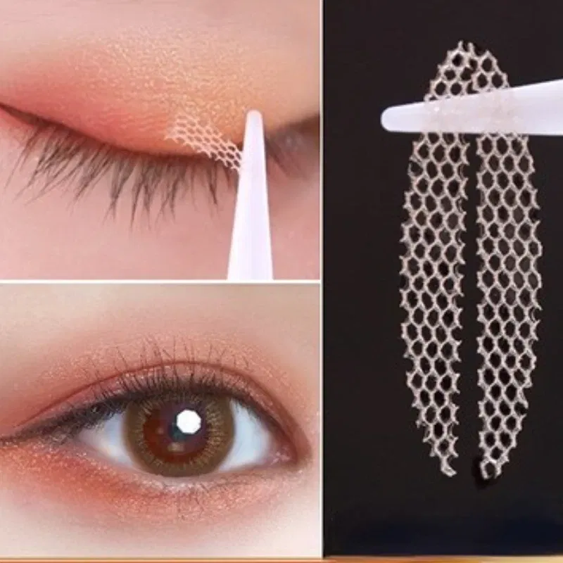 Color: LIGHT BLUE - Clear Beige Stripe Self-adhesive Natural Eye Tape Makeup Tool Invisible Double Fold Eyelid Lace Paste Eyelid Tape Sticker 240pcs